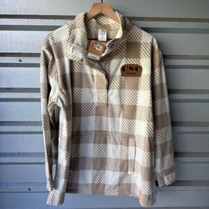 NWT RIVALRY THREADS 91 USC Fleece Pullover Cream Tan Plaid Sz XL